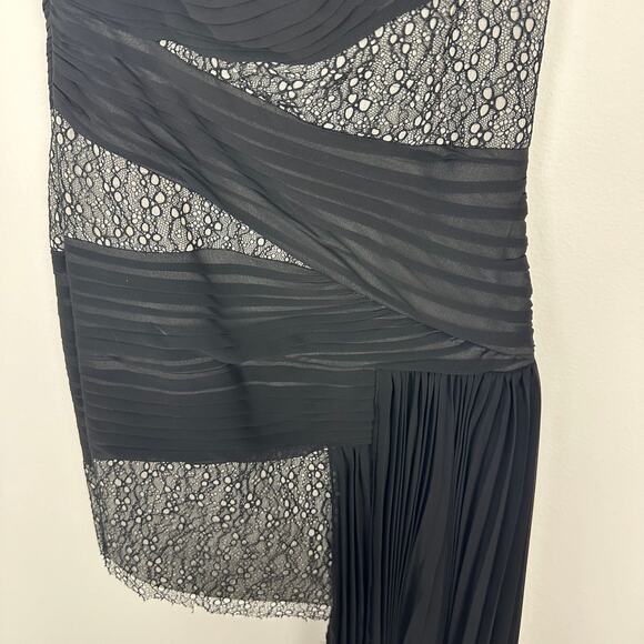 BCBGMAXAZRIA Runway Womens One Shoulder Lace Wrap Mini Chiffon Black Dress 0 - Picture 7 of 12